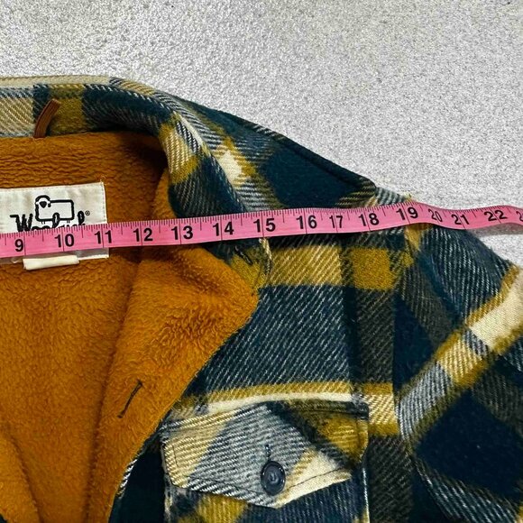 Vintaged Woolrich Jacket Mens Medium Green Yellow Plaid Wool Sherpa Lined - Picture 6 of 11